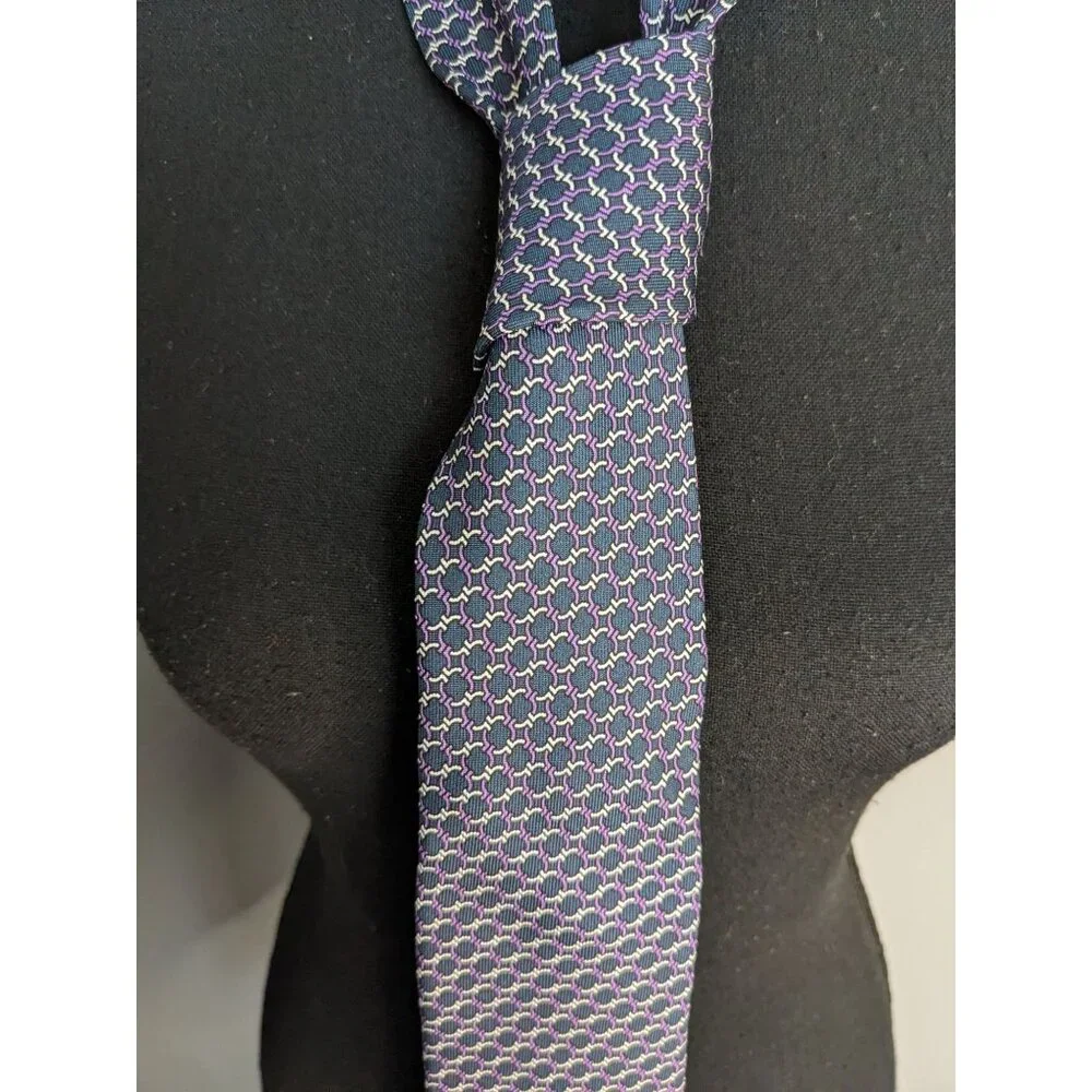 *3 for $12* NWT‎ J. Hilburn Navy and Purple Circle Chain 100% Silk Tie